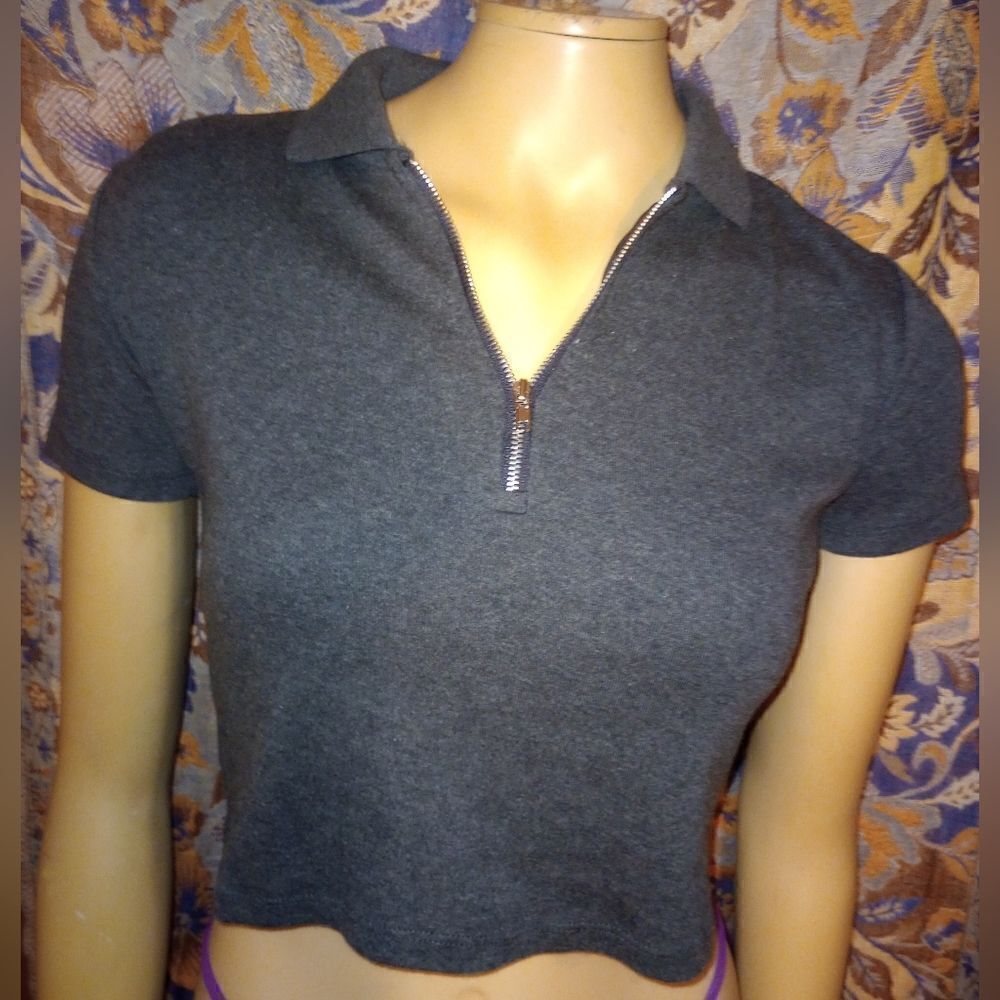 Fifth Parallel Threads gray short sleeve crop top size small